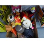 SELECTION OF SOFT TOYS, TO INCLUDE A BENDY RUPERT BEAR, OTHER RUPERT BEARS, MICKEY MOUSE, ETC (1