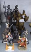 TEN SMALL FIGURES OF KNIGHTS, ETC., IN ARMOUR, VARIOUS SIZES, ONE ON HORSEBACK (10)