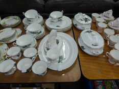 'CROWN FENTON' PART TEA SERVICE OF 44 PIECES, DECORATED IN GREEN FLORAL DESIGN