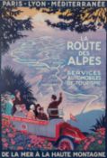 SUITE OF THREE MODERN REPRODUCTION FRENCH TRAVEL POSTERS ?Briancon? (x2) and ?La Routes des Alpes?