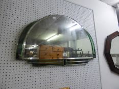 ART DECO CLEAR AND GREEN TINTED BEVEL EDGED FRAMELESS WALL MIRROR WITH ARCH TOP, 18? x 30?