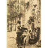 LEON L' HERMITTE (1844-1925)  ETCHING  Women washing clothes and gossiping in a courtyard Signed