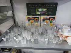 QUANTITY OF CUT GLASS STEM WINE GLASSES AND TUMBLERS; A SET OF FOUR DARTINGTON GLASS WHISKY TUMBLERS