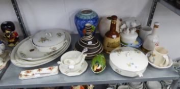 DECORATIVE POTTERY ITEMS, TO INCLUDE 2 WADE BELL'S WHISKY DECANTERS; 3 VASES; 3 EMPIRE WARE