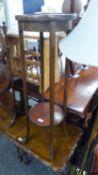 A MAHOGANY TWO TIER CIRCULAR TALL JARDINIÈRE STAND, ON FOUR CURVED SQUARE LEGS, 3?1? HIGH