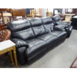 LEGGETT AND PLATT BLACK HIDE LOUNGE SUITE OF TWO PIECES, VIZ A LARGE THREE SEATER SETTEE WITH