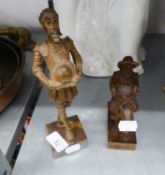 TWO SPANISH MODERN CARVED SOFT WOOD FIGURES, DON QUIXOTE AND SANCHO PANZA ON A DONKEY, ON