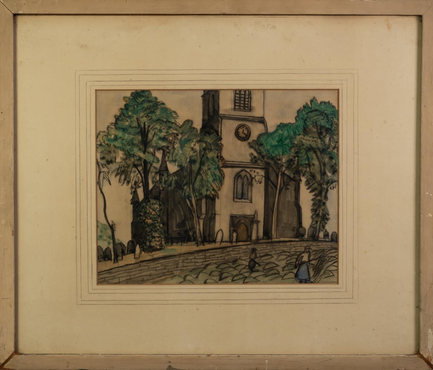 UNATTRIBUTED (EARLY TWENTIETH CENTURY) WATERCOLOUR Figures outside a church Unsigned 10 ½? x 13? ( - Image 2 of 2