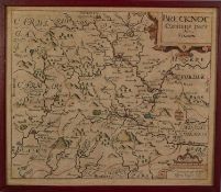 ANTIQUE HAND COLOURED MAP OF BRECKNOC(K) BY CHRISTOPHER SAXON 10 ¼? x 12? (26cm x 30.5cm) C/R-