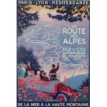 SUITE OF THREE MODERN REPRODUCTION FRENCH TRAVEL POSTERS ?Briancon? (x2) and ?La Routes des Alpes?