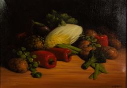 H. SHINGLER (TWENTIETH/ TWENTY FIRST CENTURY) OIL PAINTING ON CANVAS Still Life-vegetables Signed