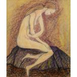 GOLDA ROSE (1921-2016) MIXED MEDIA ON BOARD Naked female figure kneeling Unsigned and untitled 12 ½?