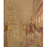 B. WOOLLEY (20th Century) TWO PASTEL DRAWINGS Christmas Shppers in Manchester, Albert Square in