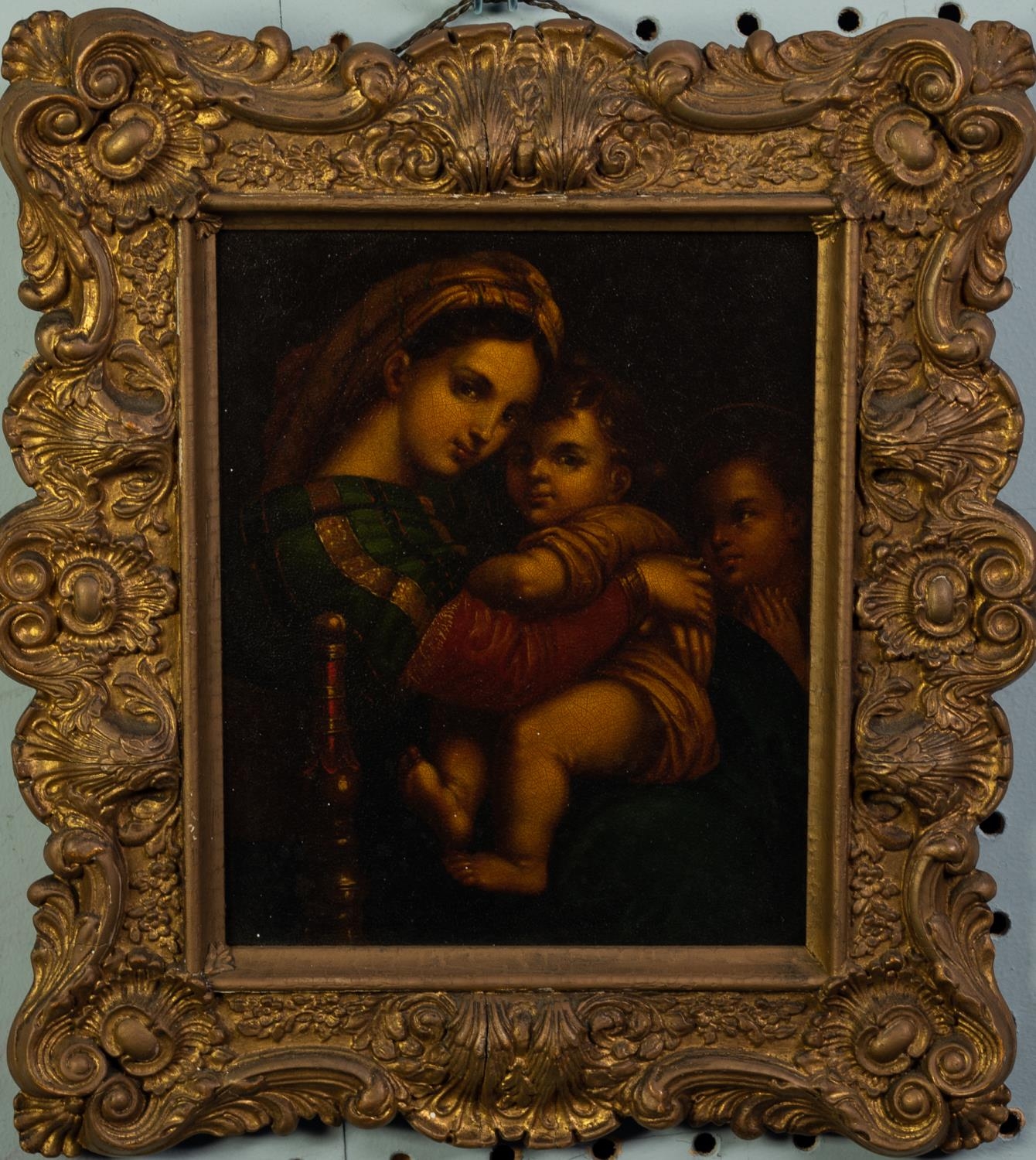 ITALIAN SCHOOL (19th Century) after Raphael OIL PAINTING ON MITAL Madonna del Sedia 7 3/4in x 6 1/ - Image 2 of 2