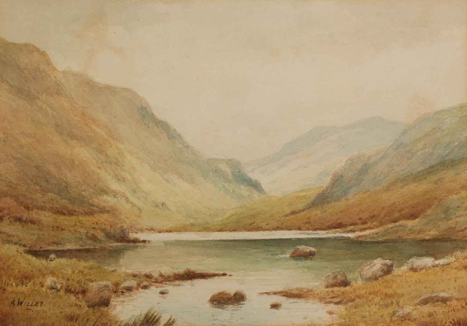 ARTHUR WILLET (1869-1951) WATERCOLOUR Highland lake scene Signed 9 ½? x 13 ½? (24.1cm x 34.3cm)