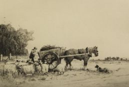 TWO ARTIST SIGNED ETCHINGS: JACKSON SIMPSON (1893-1963) ?The Turnip Cart? 6 ¼? x 9 ¼? (15.9cm x 23.