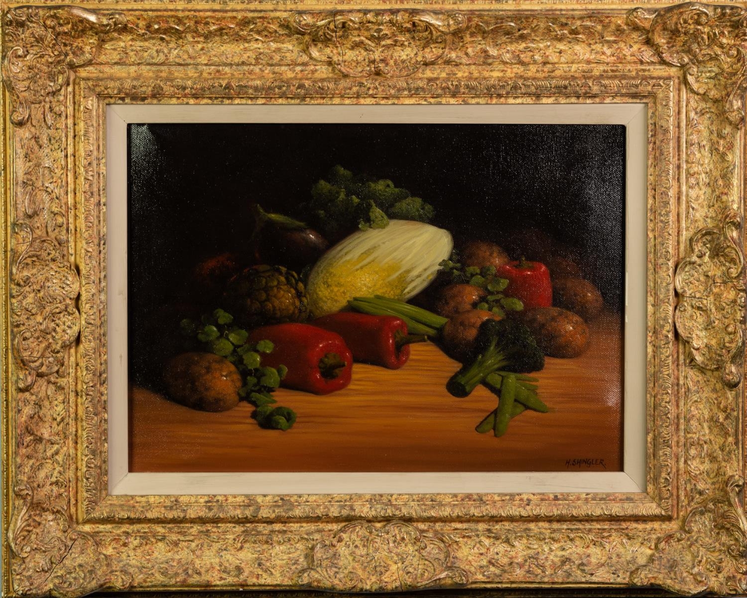 H. SHINGLER (TWENTIETH/ TWENTY FIRST CENTURY) OIL PAINTING ON CANVAS Still Life-vegetables Signed - Image 2 of 2