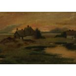 UNATTRIBUTED (NINETEENTH CENTURY) OIL PAINTING Landscape with cottages Unsigned 4 ¾? x 6 ¾? (12cm