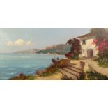 CORBET (TWENTIETH CENTURY) OIL PAINTING ON CANVAS Mediterranean coastal scene Unsigned 15 ¼? x