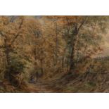 GEORGINA M. STEEPLE (NINETEENTH CENTURY) WATERCOLOUR Two figures on a wooded country path Signed and