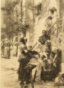 LEON L' HERMITTE (1844-1925)  ETCHING  Women washing clothes and gossiping in a courtyard Signed