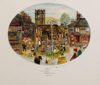 FRANCES LENNON (1912-2015) TWO ARTIST SIGNED OVAL COLOUR PRINTS ?Village Days?, (300/400) ?The