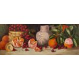 J.M. (EARLY TWENTIETH CENTURY) OIL ON CANVAS Still LIfe-Fruit, jug and basket Initialled and dated