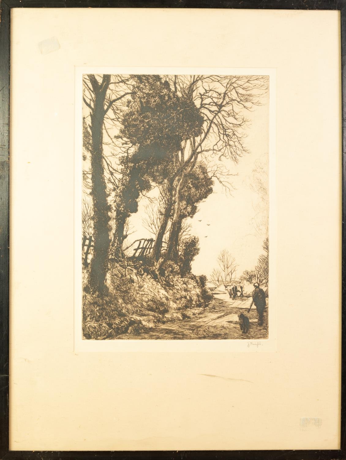 JOSEPH  KNIGHT (1837-1909)  ETCHING  Country lane with figure, dog and cows Signed in pencil  12" - Image 2 of 2