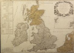 18th CENTURY FRENCH ENGRAVED AND HAND TINTED MAP OF THE BRITISH ISLES, published in London,