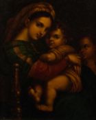 ITALIAN SCHOOL (19th Century) after Raphael OIL PAINTING ON MITAL Madonna del Sedia 7 3/4in x 6 1/