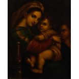 ITALIAN SCHOOL (19th Century) after Raphael OIL PAINTING ON MITAL Madonna del Sedia 7 3/4in x 6 1/