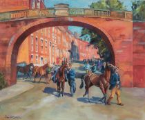 DANIEL CRANE (b.1969) ARTIST SIGNED LIMITED EDITION COLOUR PRINT Race horses being led to the