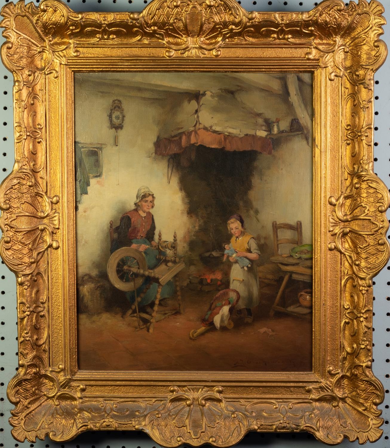 ADRIANUS JOHANNES GROENEWEGEN (Dutch 1874 - 1963) OIL PAINTING ON CANVAS A rustic interior with - Image 2 of 2