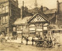 FREDERICK W. GOOLDEN (1908-1919)  ETCHING  'Ye Olde Seven Stars Hotel, Withy Grove, Manchester'