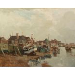 COX (TWENTIETH CENTURY) OIL ON BOARD Harbour scene at low tide Signed 16? x 19 ¾? (40.6cm x 50.1cm)