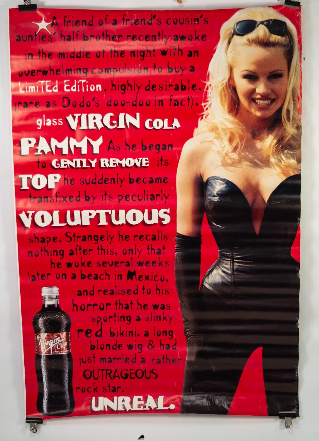 LARGE TWO SIDED ADVERTISING POSTER FOR VIRGIN COLA, FEATURING PAMELA ANDERSON, 68? x 47? (172.7cm