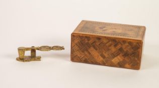 WELL-MADE PARQUETRY AND MARQUETRY PUZZLE BOX with concealed drawer, 5 1/4in (13.5cm) long and a