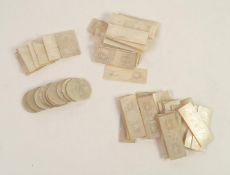 COLLECTION OF LATE NINETEENTH CENTURY CHINESE ENGRAVED MOTHER O'PEARL GAMING COUNTERS, each
