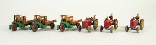 THREE DINKY TOYS - MASSEY HARRIS TRACTORS No. 27A, in good to playworn condition in reproduction