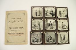 SET OF NINE EARLY TWENTIETH CENTURY BLACK AND WHITE LANTERN SLIDES ENTITLED 'POOR PA'S TROUSERS',