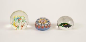 19th CENTURY FRENCH GLASS PAPERWEIGHT, the high domed clear glass enclosing a single pansy, a bud