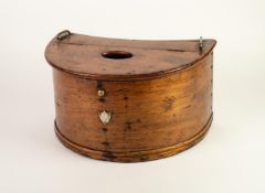 ANTIQUE PINE BOW FRONTED FLY FISHING CREEL, with hinged three quarter lid and concave back panel,