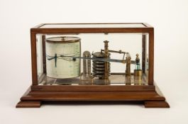 BAROGRAPH in mahogany and glazed case and a BOX OF ASSOCIATED CHARTS