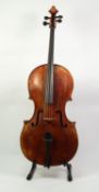 GERMAN CELLO, Mittenwald circa 1860, with 29in (73.7cm) two piece back, in old black leather cloth