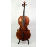 GERMAN CELLO, Mittenwald circa 1860, with 29in (73.7cm) two piece back, in old black leather cloth