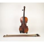 *POST-WAR VIOLIN with two piece 13 3/8in (34cm) back, fair condition but lacks bridge, 3 pegs and