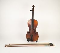 *POST-WAR VIOLIN with two piece 13 3/8in (34cm) back, fair condition but lacks bridge, 3 pegs and