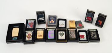 FOURTEEN BOXED ZIPPO POCKET LIGHTERS, including: ?BETTIE PAGE, ROSE TATTOO?, TAROT CARD, ?DEATH?, ?