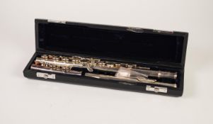 THOMANN FL - 200R THREE-PART MODERN ELECTROPLATED FLUTE, appears little used, in plush lined black