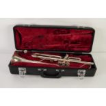 YAMAHA ELECTROPLATED TRUMPET with mouthpiece, in red plush lined black hard plastic case